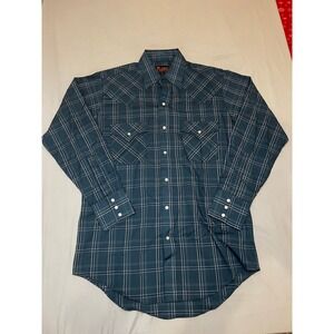 Plains Western Wear Men's Plaid Long Sleeve Snap‎ Button Shirt Size S Green